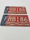 Pair Vintage 1976 Michigan Bi-Centennial License Plate #FRB 186 Red White & Blue