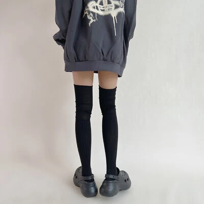 Meias femininas de inverno algodão cor sólida grossa comprimento coxa quente - Imagem 1 de 4