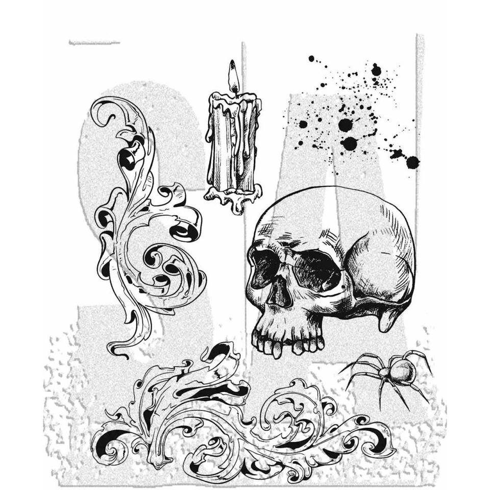 Tim Holtz Stampers Anonymous "FOREBODING" Rubber Cling Stamp Set Halloween 2023 - Imagem 1 de 1