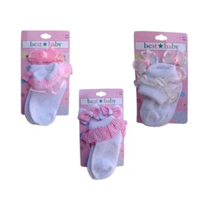 3 PARES Calcetines Puño Encaje Bebé Niñas + Accesorios para el Cabello a Juego Blanco Rosa NUEVO - Imagen 1 de 12
