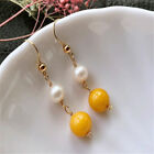 Natural Pearl Butter Beeswax Earrings Eardrop Golden Chain Lady Gift Office Hoop