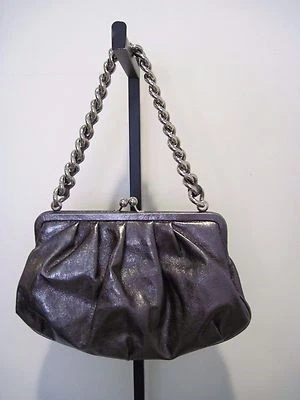 JANE AUGUST AUTHENTIC PEWTER COLOR LEATHER WITH CHROME CHAIN PURSE   - Image 1 of 4