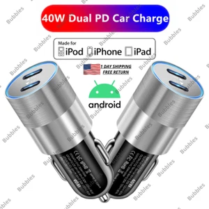 40W Car Charger For iPhone Samsung Type C Phone Fast Charge Dual PD Port Adapter - Picture 1 of 14