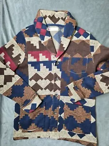 Levis Cardigan Mens Medium Kuna Knit Fleece Sweater Patchwork Shawl Aztec West - Picture 1 of 11