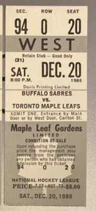1986 Dec.20 Maple Leaf Garden Buffalo vs Toronto WEST Sec.94 Row P seat 20 - Bild 1 von 2