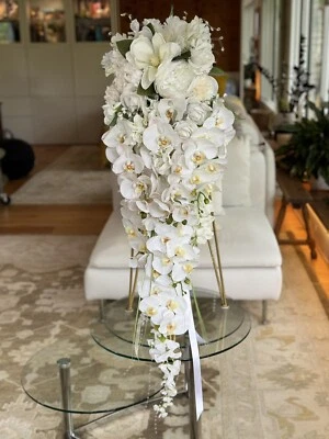 "Ramo de boda de 45"" de largo cascada grande sensación real flores artificiales orquídeas rosas" Foto 1 de 4