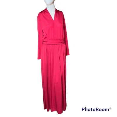 Vestido Vintage Años 60 70 Mujer Talla 10 Maxi Largo Anfitriona Vacaciones Rosa Rojo Loco Foto 1 de 4