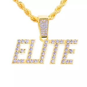 Hip Hop Tono Oro Iced ELITE Ciondolo 24 in Corda Collana Catena HC 1410 G - Foto 1 di 3