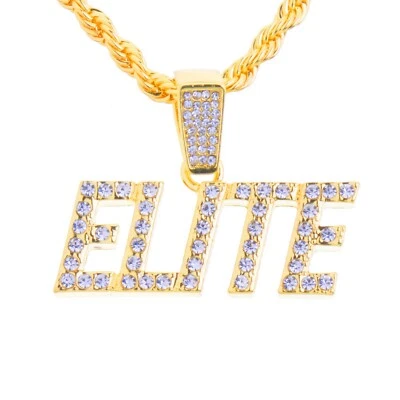 Collar para hombre Iced Out CZ ELITE colgante cadena cuerda 24" hip hop bling HC 1410 G Foto 1 de 3