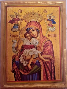 Icon of Madonna Jesus Virgin Mary Panagia Axion Esti Greek Eastern Orthodox Icon - Picture 1 of 6