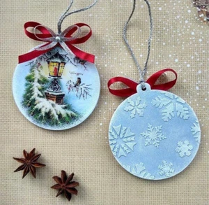 Ornament Christmas Tree Xmas Navidad Wood Home Decor Winter Snow Handmade 3X Set - Picture 1 of 10