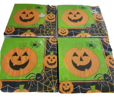 Halloween Napkins Small Jack O Lantern Spider Webs 18 count. LOT of 4 - Image 1 of 4