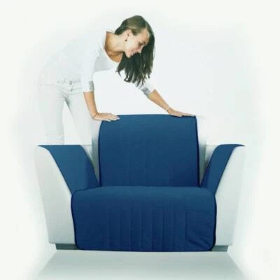 Copripoltrona trapuntato Caleffi Bicolor in cotone blu - Immagine 1 di 2