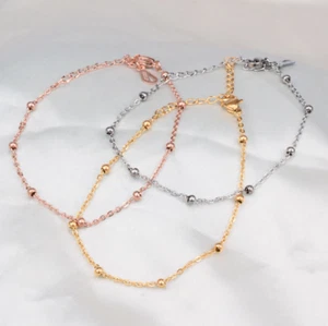 10" Stainless Steel 18K Rose Gold Silver Beads Foot Ankle Chain Anklet Gift PE10 - Picture 1 of 8