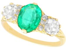 1.50ct Emerald and 2.64ct Diamond 18ct Yellow Gold Dress Ring - Antique