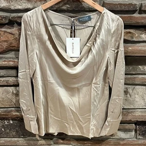 Ravella Claudia 100% Silk Prosecco Gold Cowl Neck Blouse - Picture 1 of 8