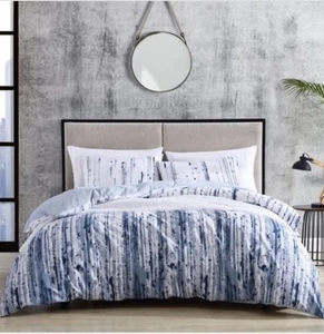 City Scene Sokal 3-Piece Blue Striped Cotton Full/Queen Duvet Cover Set - Picture 1 of 7