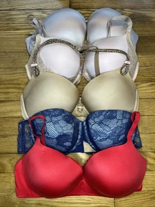 Victoria's Secret Women Bras Lot of 5 Push Up, Body, Strapless, Red, Lace, Gold - Picture 1 of 12