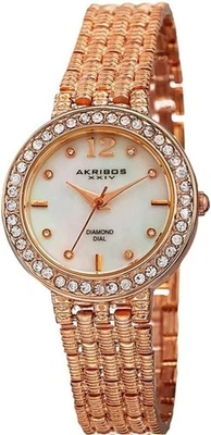 Reloj para mujer Akribos XXIV AK757RG cuarzo suizo marcadores de diamantes esfera mop rosetón Foto 1 de 4