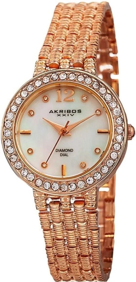 Akribos XXIV Women's AK757RG Swiss Quartz Movement Watch With Genuine White Moth