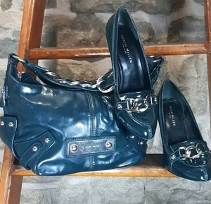 Karen Millen Handbag & Shoes 4 37  Silver Chain Teal Green Vintage Matching  - Picture 1 of 13