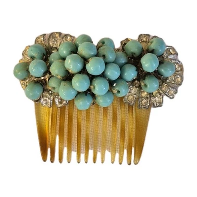 Mini peine de plástico color turquesa cuentas y pedrería vintage  Foto 1 de 4
