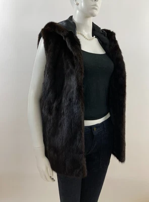 Sz L - Beautiful & Soft American Fur Award Dark Brown Mink Fur Hooded Vest Coat - Image 1 of 4