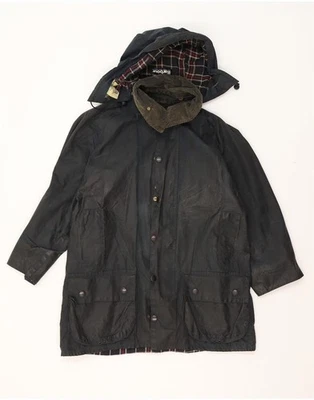 BARBOUR Mens Hooded Waxed Cotton Jacket Size 40 Medium Navy Blue AJ15 - Image 1 of 4