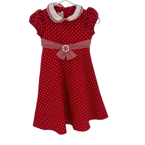 Red white polka dot dress girls size 6X Bonnie Jean vintage Peter Pan collar - Picture 1 of 12