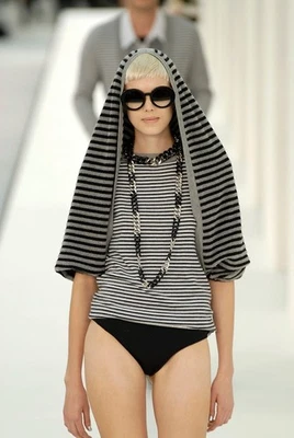 Vintage 2007 CHANEL 07P Stripe Knit Top Sweater FR-38 3/4 Sleeve - Image 1 of 4