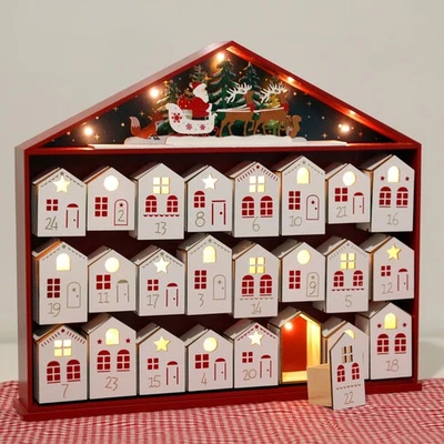 Large Wooden Advent Calendar 2025 with LED Lights, Christmas Countdown for Ki... Foto 1 de 4