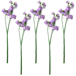 SET OF 5 Artificial Sweet Pea Lilac Flower Sprays 48cm - Decorative Faux Flowers - Picture 1 of 6