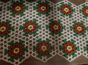 Festive  Table Runner  beaded…32”by 13” Classic Christmas 🎄🎅🏼🎄🎅🏼🎄 - Picture 1 of 6
