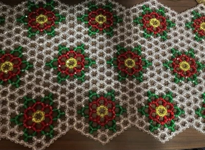 Festive  Table Runner  beaded…32”by 13” Classic Christmas 🎄🎅🏼🎄🎅🏼🎄 - Image 1 of 4