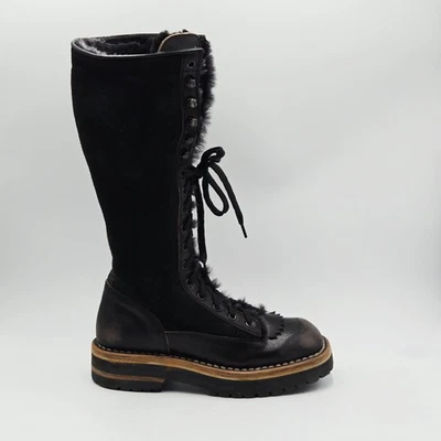 Damenschuhe Moma 37 Stiefel Schwarz Leder Pelz Wildleder 58CN - Bild 1 von 4