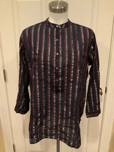 J. Crew Navy Blue, Maroon, & Silver Striped Popover Shirt, Size 4 - Picture 1 of 8