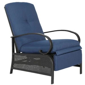 Patio Recliner Adjustable Lounger Chair Deck Outdoor Chaise with Cushion Blue - Picture 1 of 11