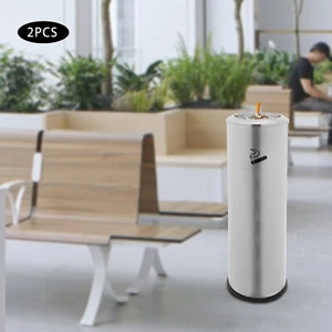 2PCS In/Outdoor Standing Ashtray Can Stainless Steel Ashtray Top Open Transh Can - Picture 1 of 15