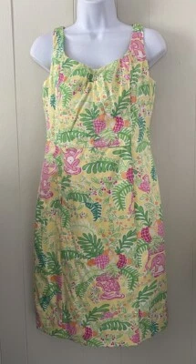 Lilly Pulitzer Miranda 猴子 柠檬 Sorbet 紧身连衣裙 尺寸 4 丛林动物 — 第 1/4 张图片