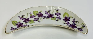 Vintage Purple Floral Porcelain Crescent Bone Dish # 7753 Andrea by Sadek Japan - Picture 1 of 4