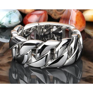 Brazalete de cadena de eslabones cubanos bordillo de acero inoxidable 280 g 32 mm de metal pesado para hombre 8,5" - Imagen 1 de 6
