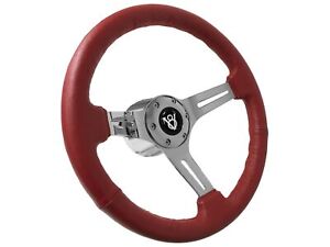1964-70 Ford Truck/Car 6-Bolt Red Leather Steering Wheel Kit, V8 Emblem
