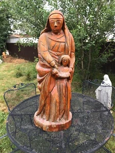Beautiful Old Hand Carved Wood Statue Of Saint Ann And Virgin Mary 3 Feet Tall - Picture 1 of 12