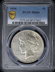1934 $1 Peace Dollar PCGS MS64 - Picture 1 of 6