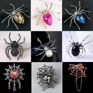 Big Spider Halloween Insect Animal Pearl Crystal Collar Brooch Pin Women Gift
