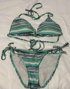 Vintage Body Glove Bikini Swimsuit Size Medium Striped Green Rare - Picture 1 of 5