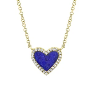 Lapis Diamond Heart Pendant Necklace 14K Yellow Gold Certified Natural0.63 CTW - Picture 1 of 3