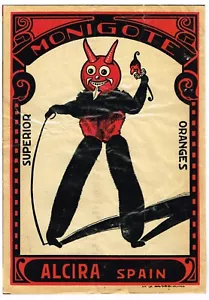 ORIGINAL VINTAGE C1930S ORANGE CRATE LABEL SPANISH SPAIN BIZARRE STOFFPUPPE MARKE - Bild 1 von 1