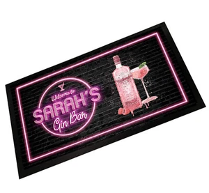 Personalised Bar Runner Mat - Neon Pink Gin Cocktail home bar acessories - Picture 1 of 8