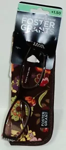 FOSTER GRANT Premium Reading Glasses ASHLEY BRN Plastic Frames Cloth Case +1.50 - Picture 1 of 4